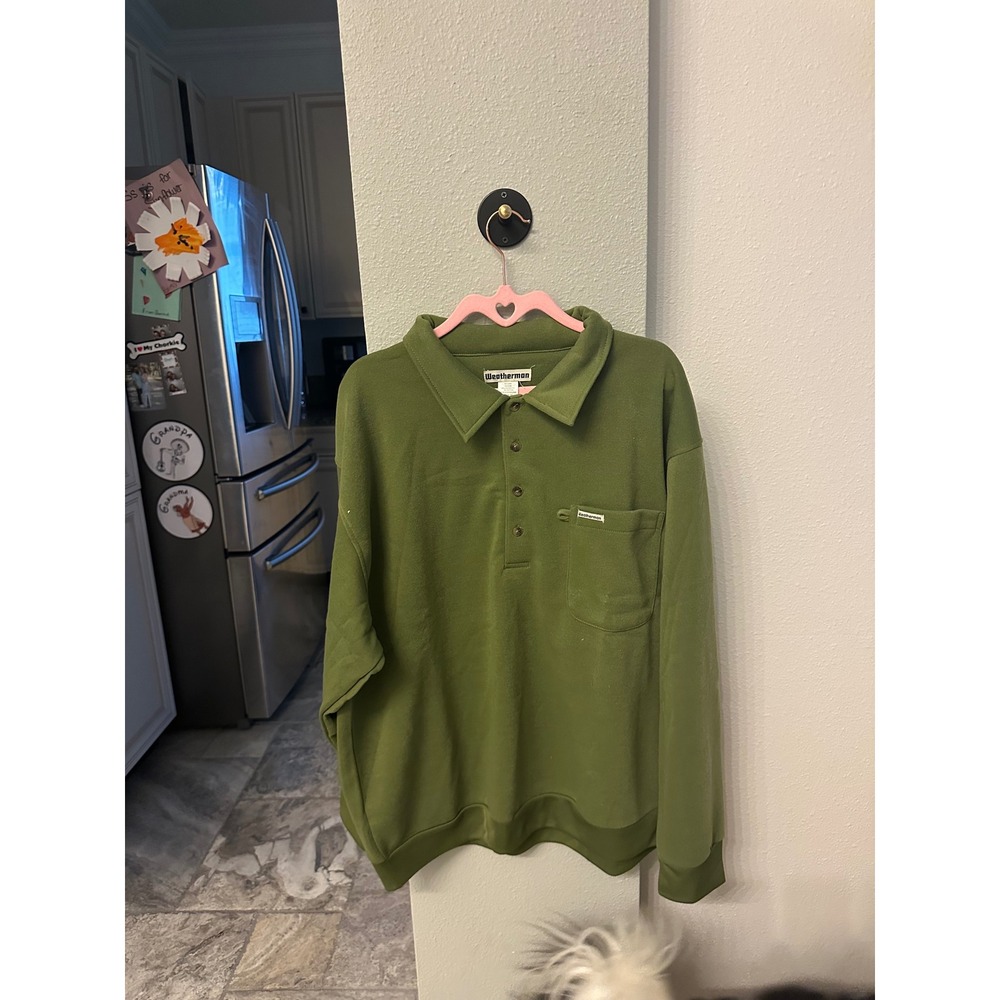 Weatherman Mens XL Olive Green L/S POLO Sweatshirt Chest Pocket Style 153 VGUC